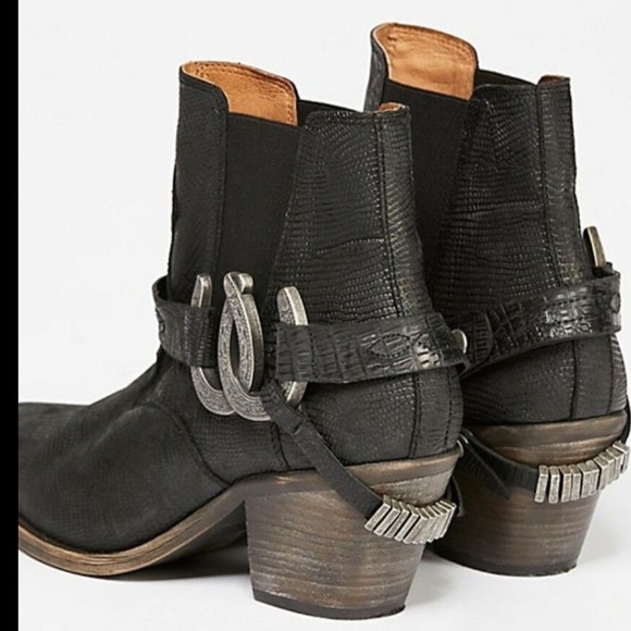 Free People black Leather Strap Western Ankle Boot - Picture 6 of 6